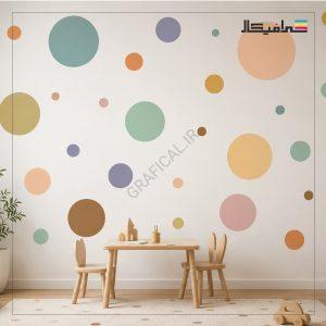 استیکر دیواری دایره‌های رنگی پاستلی | کد T7680